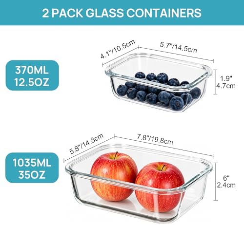 Vtopmart Glass Food Storage Containers, 35oz + 12.5oz with Lids - Image 2