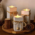 White Farmhouse Candle Holder with Flameless LED Candles Farmhouse Decor 3p by MelonBoat