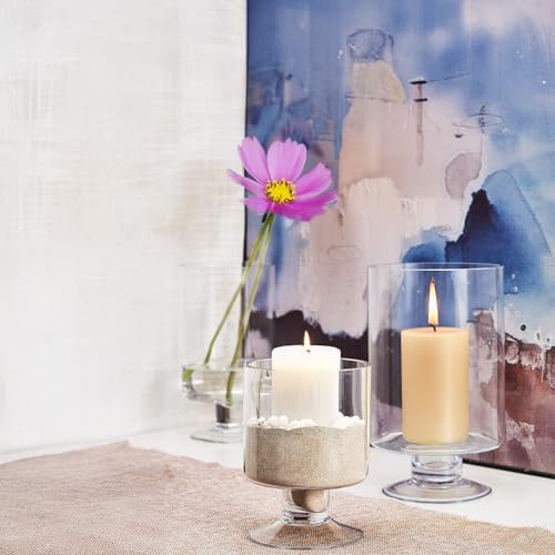 WGVI Clear Glass Pedestal Hurricane Candle Holder, 6"+8"+10" H, Decorative Vase for Pillar Candles, Short Stemmed Candleholder Cylinder, Tabletop, Home Décor, 1 Set of the Smaller 3 Sizes - Image 6
