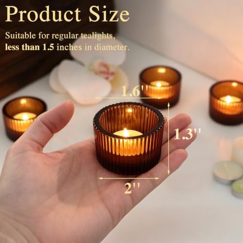 18 Pack Amber Tealight Candle Holders with Candles, Glass Votive Holders - Image 2
