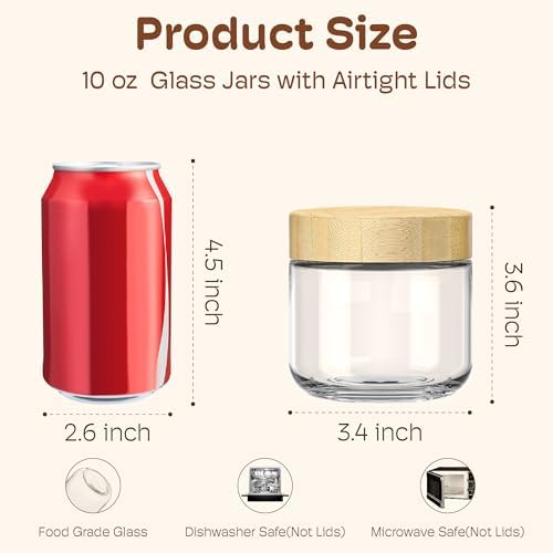 10 oz Overnight Oats Containers with Bamboo Lids, Glass Mason Jars 6 Pack - Image 2