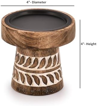 Kimona Candlestick Holders Round Turned Candle Holders for Candles Farmhouse Decorative Candelabras for Table Centerpiece & Home Décor (4" x 4" x 4") - Image 4
