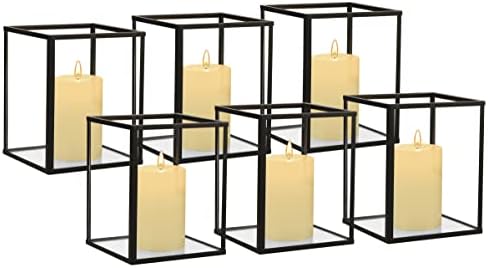 Phosphor Set of 6 PCS Small Glass Hurricane Camdle Holder, Black Candle Holder for Wedding, Party, Holiday. - Image 2