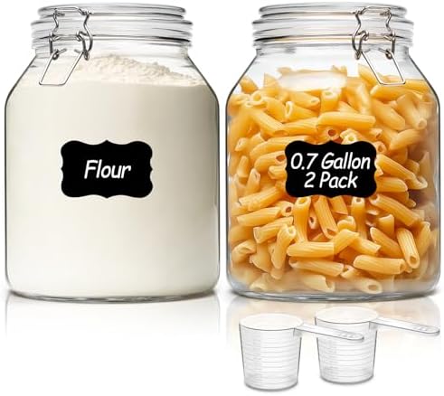 ComSaf Glass Pantry Jars with Airtight Lids 0.7 Gallon 2 Pack Wide Mouth by ComSaf