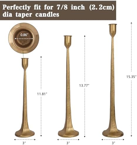 Iron Taper Candle Holder Set of 3 - Decorative Tall Candle Stand - Image 2
