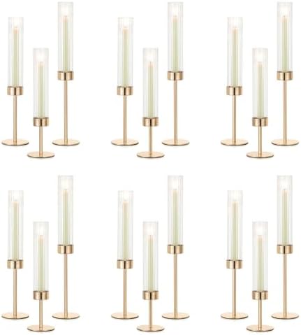 NUPTIO Hurricane Glass Candles Holder, 18 Pcs Gold Taper Candle Holder Bulk by Nuptio