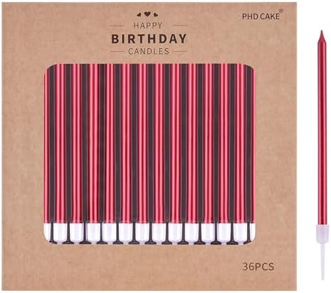 PHD CAKE 36-Count Red Long Thin Metallic Birthday Candles, Cake Candles, Birthday Parties, Wedding Decorations, Party Candles, Cake Decorations by PHDCAKE