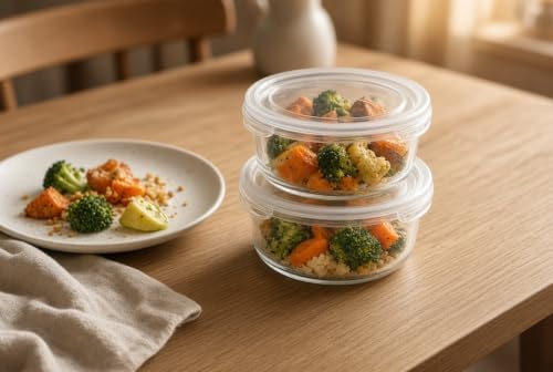 Glass Food Storage Containers with Lids — 4 Piece — 2 Containers + 2 Lids, 13.55 oz Each Glass, BPA-Free Leakproof Stackable Lids, Microwave, Oven & Dishwasher Safe — Ideal for Meal Prep, - Clear Lid - Image 7