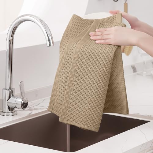 Homaxy 100% Cotton Oversized Waffle Weave Kitchen Towels 4-Pack, Tan - Image 4