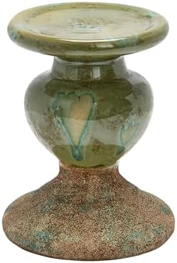 Creative Co-Op 2-Tone Sculptural Terracotta Pillar Candle Holder, Distressed Green, 5.5" W x 6.5" H (Pack of 6) by Unknown
