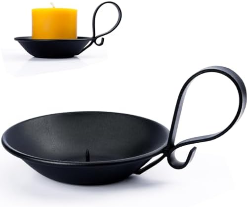Matte Black Iron Pillar Candle Holder, Handle & Safety Spike by Aglary