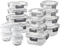 COOK WITH COLOR Premium 32-Pc. Borosilicate Glass Food Container Set with Dividers - 4 Rectangles, 8 Rounds, 4 Squares - Leakproof Lids - Meal Prep, Storage, Ombre Grey by CookwithColor