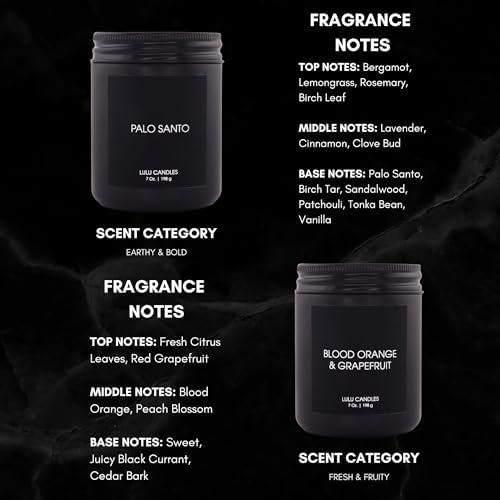 Lulu Candles | 4 Pack Scented Candles Gift Set | Gift Set for Home, Men, and Women | Jasmine, Oud & Sandalwood, Blood Orange & Grapefruit, Tobacco, Spice & Vanilla, and Palo Santo (4PCS - 7 Oz/Each) - Image 7