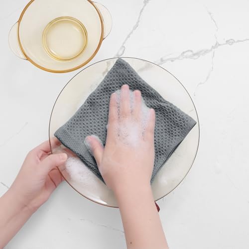 Homaxy 100% Cotton Waffle Weave Kitchen Dish Cloths 6-Pack, Grey - Image 4