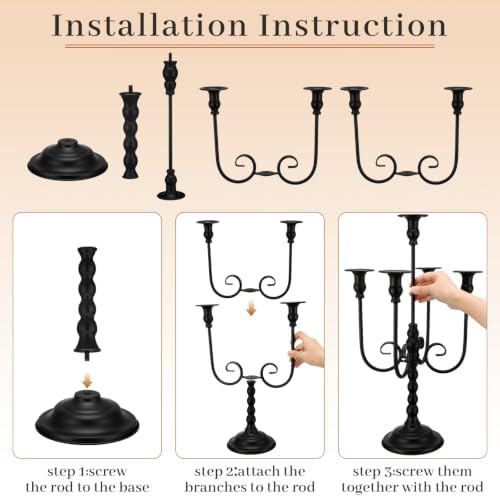 2 Pcs 20 Inch Black Candelabra Halloween Decorations, Retro - Image 5