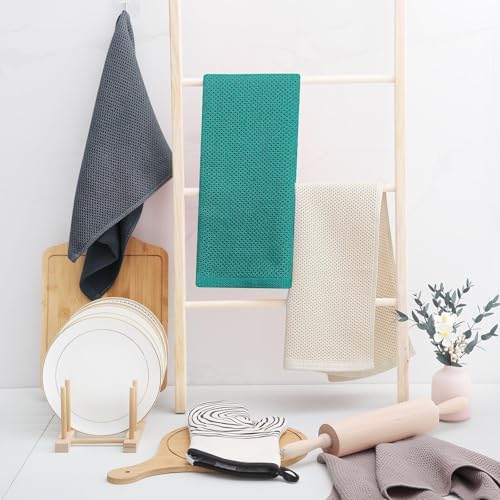 Homaxy 100% Cotton Waffle Weave Kitchen Dish Towels 12-Pack, Teal - Image 6