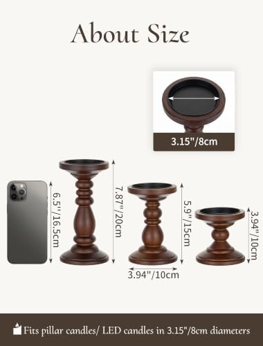 Wood Pillar Candle Holder: Mid Century Modern Brown Candle Stand - Image 6