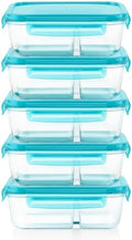 Pyrex Glass Meal Box (5-Pack, 4 Cup) Divided Compartments, Locking Lids by Pyrex