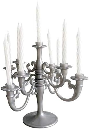 Mini Plastic Candle Holder Stand with 7Pcs Candelabra Taper Beautiful Vintage Candlestick Cake Topper Desk Ornament for Wedding Event Birthday Party Candelabra Cake Topper Silver - Image 2