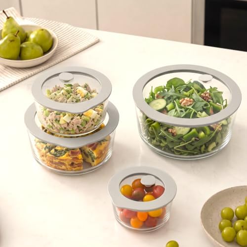 Glass Food Containers with Glass Lid, Microwave Safe Food Storage Container, Large 4 Pack Round Shape, Food Containers with Lids, Meal Prep containers with Leak Proof Lid. - Image 5
