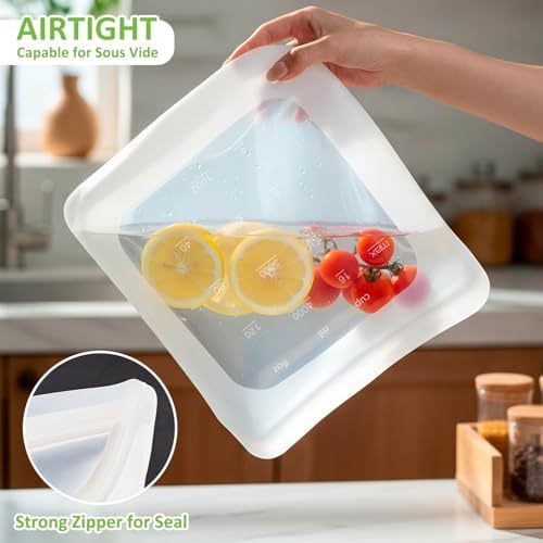 100% Silicone Gallon Storage Bags, Extra Large Reusable 1 Gallon Silicone Storage Bags Stand-Up Zip-Lock Leakproof for Bulk Food & Large Portions, Freezer Microwave Sous Vide Dishwasher Safe, 4 Pack - Image 4