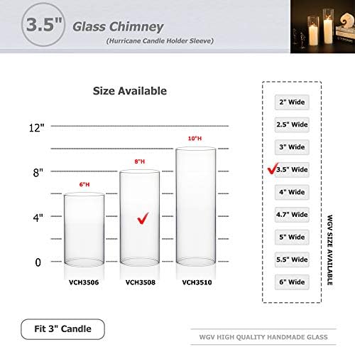 WGVI Hurricane Candle Holder Sleeve, Wide 3.5", Height 8", Clear Glass Cylinder Candleholder, Chimney Tube, Open Ended Candle Shade, 12 Pieces Bulk - Image 3