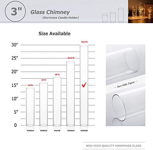 WGVI Hurricane Candle Holder Sleeve, Wide 3", Height 30", Clear Glass Cylinder Candleholder, Chimney Tube, Open Ended Candle Shade, 1 Piece - Image 3