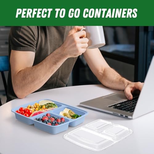 Dealusy 50 Pack 32 oz Meal Prep Containers with Lids 3-Compartment, Blue - Image 7
