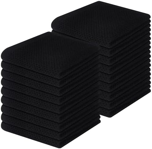 Homaxy 100% Cotton Waffle Weave Kitchen Dish Cloths 18-Pack, Black by Homaxy