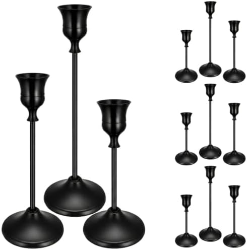 12PCS Brass Black Taper Candle Holders Set, Vintage Candlestick Holders by Ovveroche