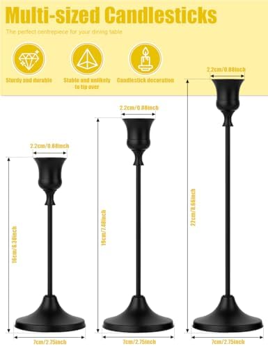 2 Sets(6 Pcs) Black Tapered Candle Holder,Candlestick Tall Metal Candlestick Holders for Table Centerpiece Home Decor for Wedding Fireplace Mantel Housewarming Gift Fits 3/4 Inch Thick Candles - Image 2