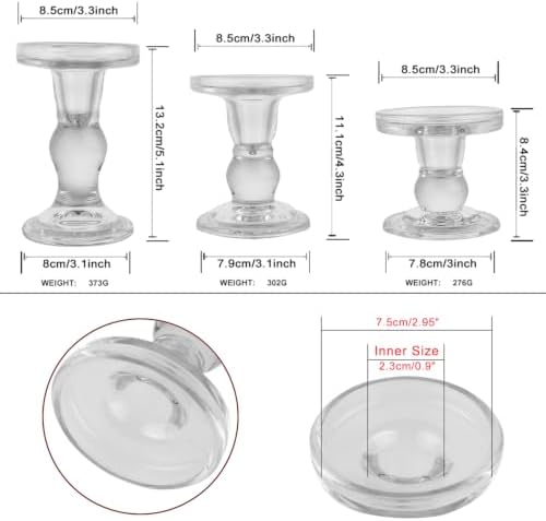 6-Piece Set of Glass Candlestick, Crystal Candlestick Holder Holder and Conical Candle, Christmas Candle Holder Decoration, Family Living Room Wedding Candle Holder (Clear 2sets) - Image 4
