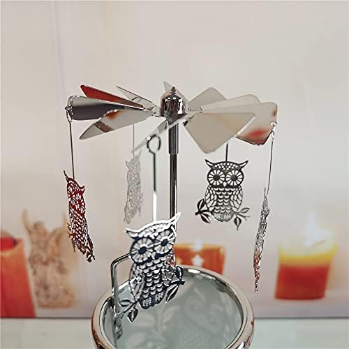 kingnero Gift Carousel Candle Tea Light Holder Rotary Candleholder Metal Windmill Candlestick Spinning Candle Holder for Home Decor (owl) - Image 5
