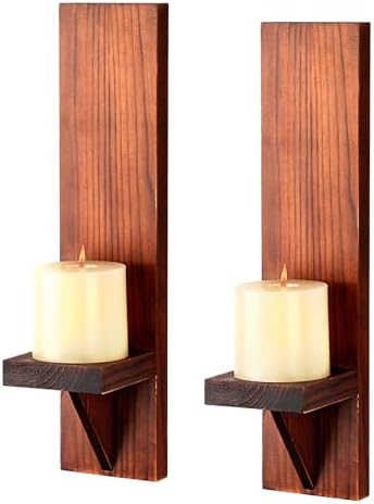 OwnMy 2PCS Wood Wall Candle Sconces Rustic Wall Mount Pillar Candle Sconces by OwnMy