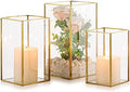 Nuptio Glass Hurricane Candle Holder Set of 3 Gold Pillar Candle Holders Large Rectangular Candleholder Table Centerpieces Decoration for Wedding Christmas Holiday Home Ornaments 9.5 & 8.1 & 6.5 inch by Nuptio