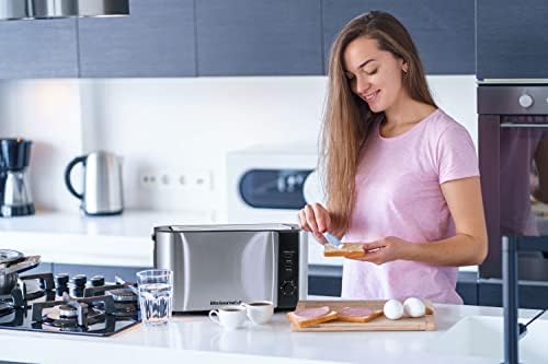 Elite Gourmet ECT-3100 Long Slot 4 Slice Toaster, Reheat, 6 Toast Settings, Defrost, Cancel Functions, Built-in Warming Rack, Extra Wide Slots for Bagels Waffles, Stainless Steel & Black - Image 6