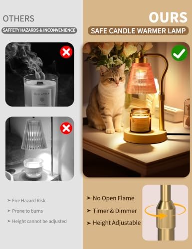 Candle Warmer Lamp for Jar Candles, Height Adjustable & Dimmable with 2/4/8H Timer, 2 * 50W Halogen Wax Melter Warmer for Home Office Décor, Flameless & Smokeless, Gift for Women Mom,Pomegranate Red - Image 2