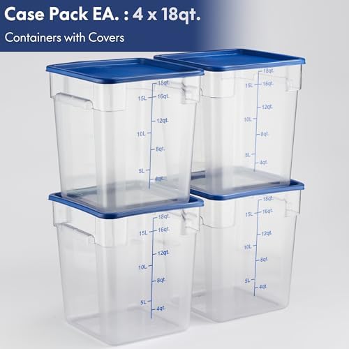 CURTA 4 Pack Food Storage Containers with Blue Lids - NSF Listed Commercial Grade in 18.0 Qt - Square, Clear, Polycarbonate - Image 2