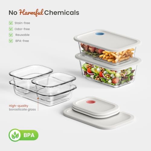 GENICOOK 8 set Glass Food Storage Containers with Click-Together Lids, 143 oz Stackable Meal Prep Set, Modular Glass Storage for Snacks, Sandwiches, Overnight Oats, Leftovers & Fridge Organization - Image 6