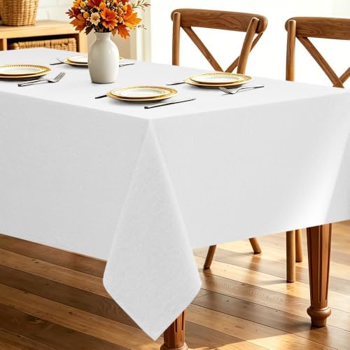 Decorelia Faux Linen Tablecloth for Dining Room, 60 x 144 Inch White by Decorelia