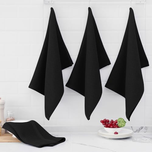 Homaxy 100% Cotton Oversized Waffle Weave Kitchen Towels 8-Pack, Black - Image 6