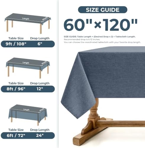 Decorelia Faux Linen Tablecloth for Dining Room, 60 x 120 Inch (10-12 Seats), Denim Blue - Image 5