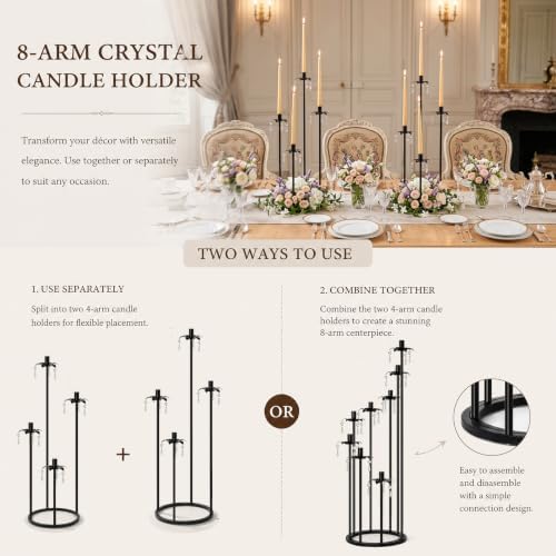 8 Arms Candelabra Candle Holder for Wedding Decorations, 33.8 inches Tall Metal Candlesticks Holder for Table Dinner Party Valentines Day Fireplace Decoration (2, Black Set) - Image 6