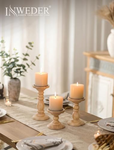 Wood Pillar Candle Holder: Rustic Light Brown Candle Stand - Image 5