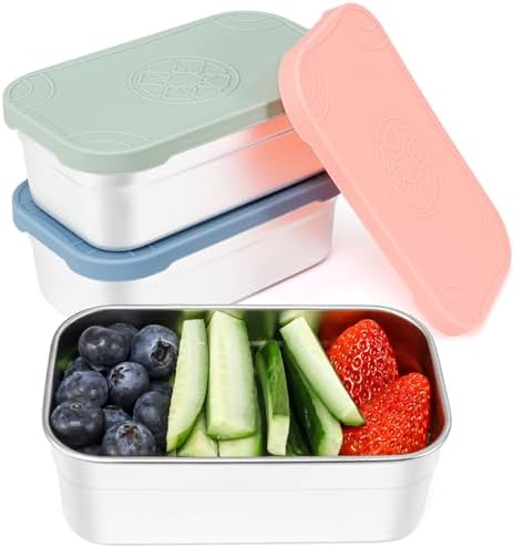 Caperci 3-Pack Large Stainless Steel Snack Containers with Silicone Lids - 15oz Reusable Small Food Storage Deli Containers for Snacks & Meal Prep, Leak-Proof, Easy Open & BPA-Free (440ML) by Caperci