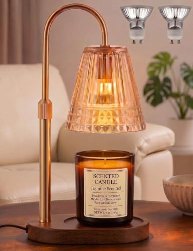 Candle Warmer Lamp with Dimmer & Timer，Adjustable Height for Jar Candles, Birthday Gifts for Mom Women Sister, Housewarming for New Home Decor, Wax Warmer for Jar Candles with 2 Bulbs (Amber-gold) by Unknown