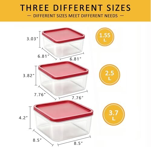 Plastic Food Storage Containers with Lids Airtight - Large Meal Prep Containers Reusable for Freezer - Bread Box for Cookies, Sandwich, Cake & Muffin, Leak-Proof & Stackable, Square, 3 Pcs - Image 2