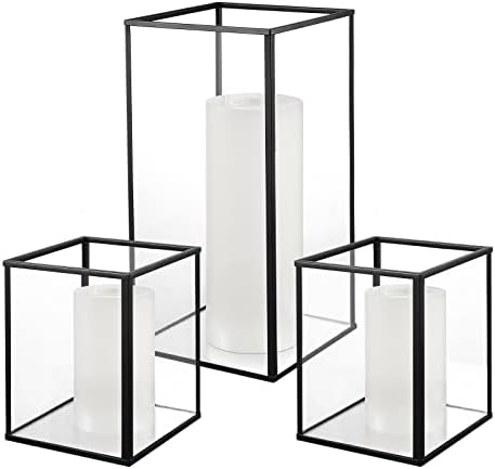 yshengood Hurricane Candle Holder Set of 3 Pcs, Black Candle Holder for Pillar Candle - Image 2