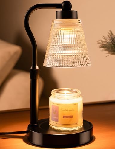Candle Warmer Lamp for Jar Candles, Height Adjustable & Dimmable with 2/4/8H Timer, 2*50W Halogen Wax Melter Warmer for Home Office Décor, Flameless & Smokeless, Gift for Women Mom, Black-Clear/1 Pack by Unknown