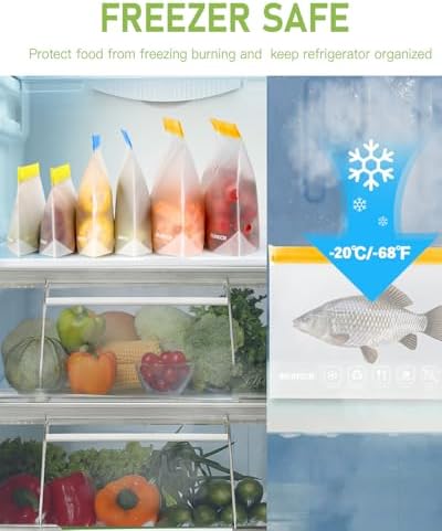 IDEATECH 24Pack Reusable Food Freezer Bags Dishwasher Safe, Leakproof Storage Contaizers, Reusable Bags Various Size for Food Storage, BPA Free Resealable Baggies(8Gallon 8Quart 8Snack,Colored) - Image 4